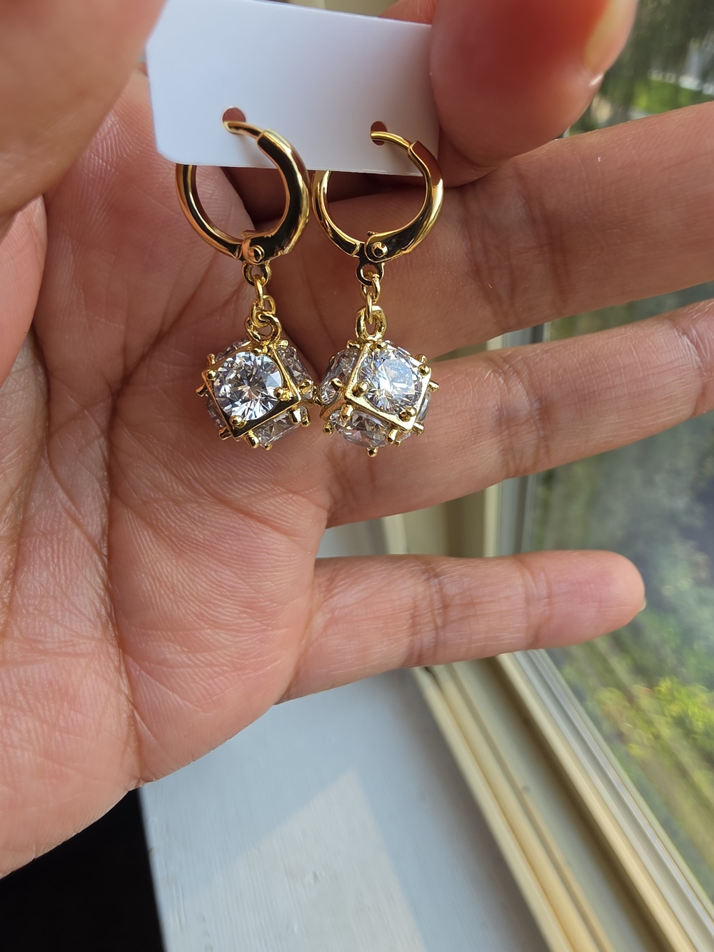 Gold-Tone Cubic Zirconia Drop Hoop Earrings - Clear